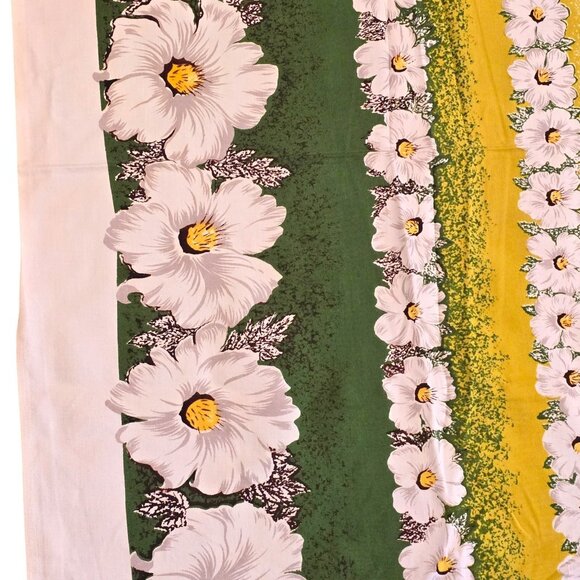 Vintage Tablecloth Floral White Yellow Green Tropical Hibiscus Border 52x64 Luau - Picture 8 of 15
